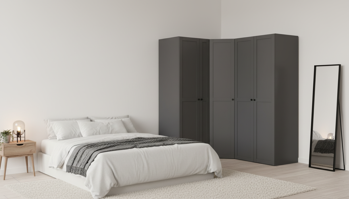Dressing de colt FLEX, gri grafit, PAL, cu 5 usi, 203x178x240 cm