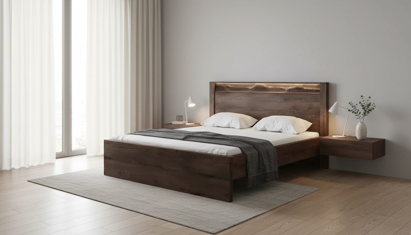 Pat INFINITY I-19 160x200, frasin inchis, PAL/metal, cu iluminare LED si somiera