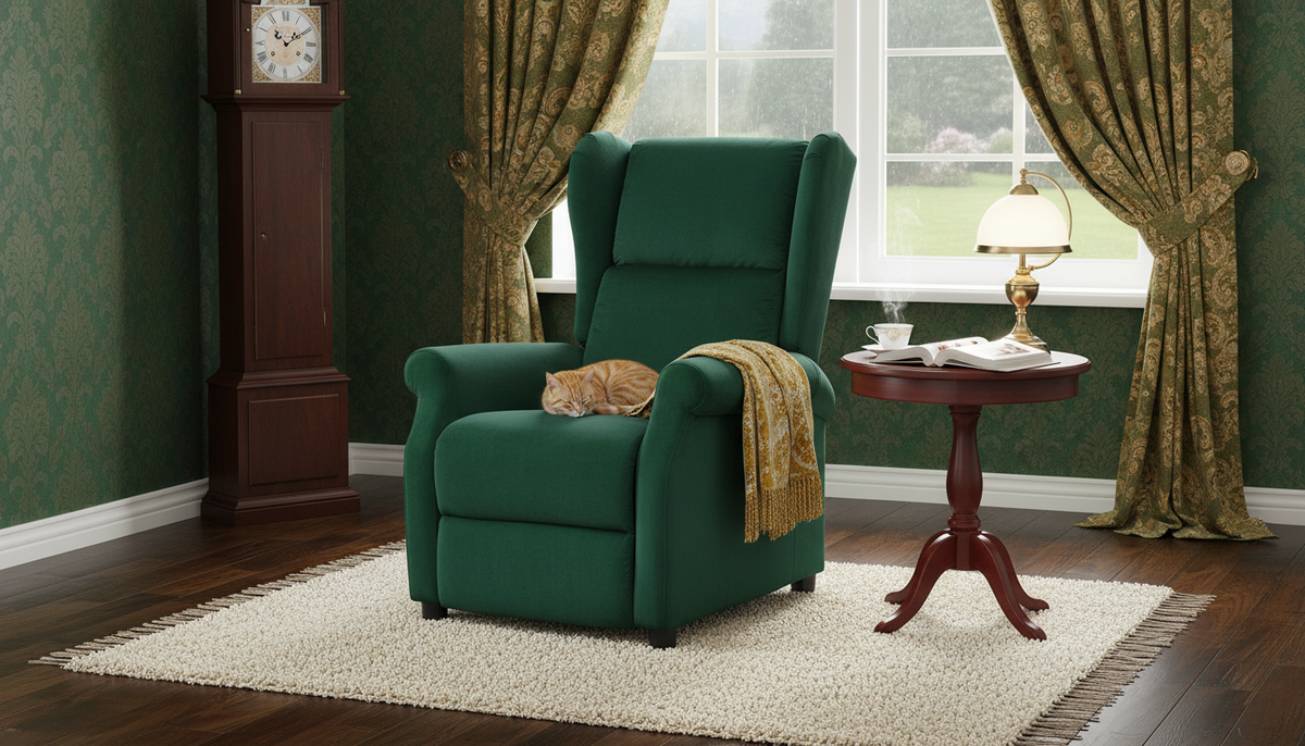 Fotoliu rabatabil AGUSTIN 2, verde inchis/negru, stofa/lemn, 75x92/160x83/107 cm