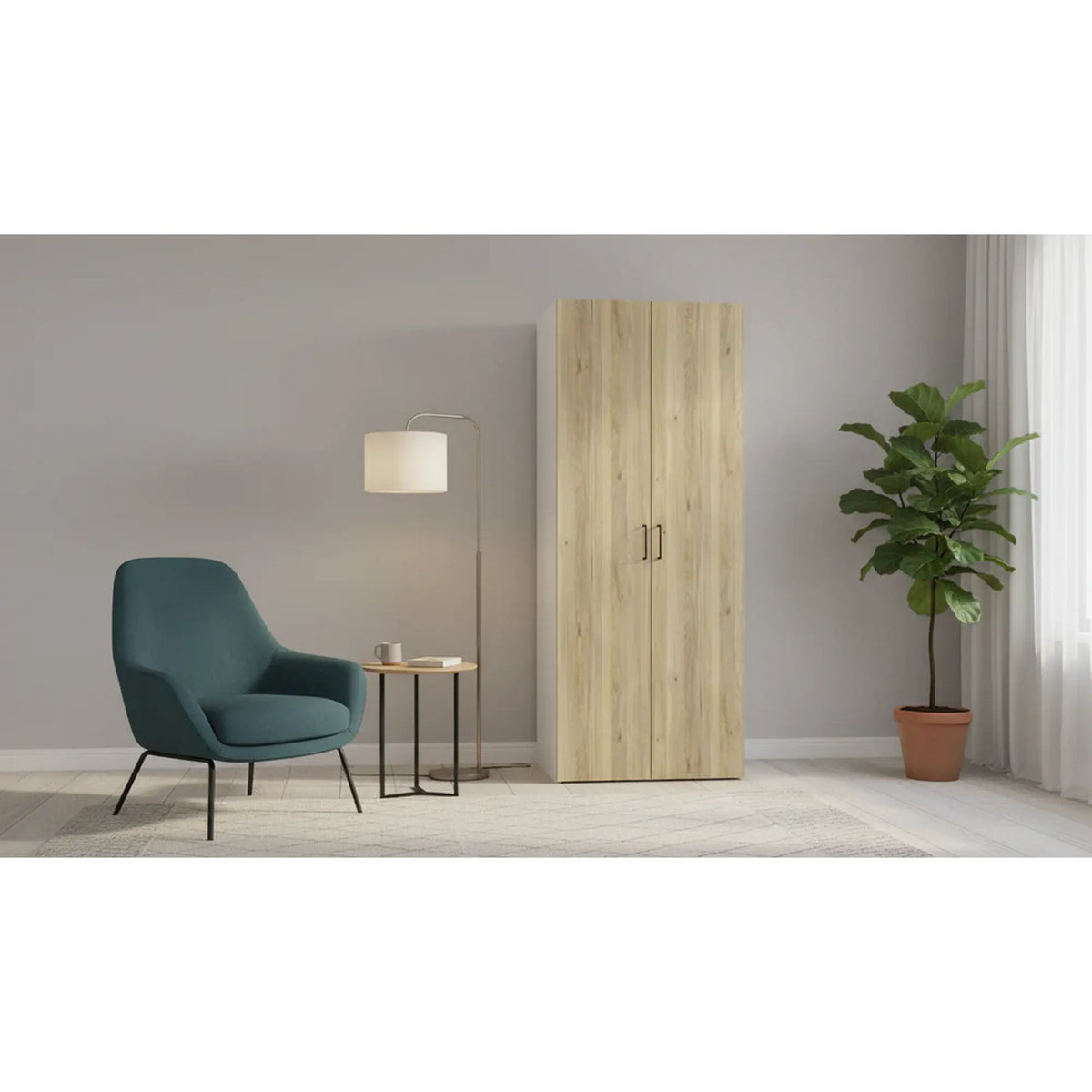 Dulap FLEX, alb/stejar PAL, cu 2 usi, 100x66x240 cm