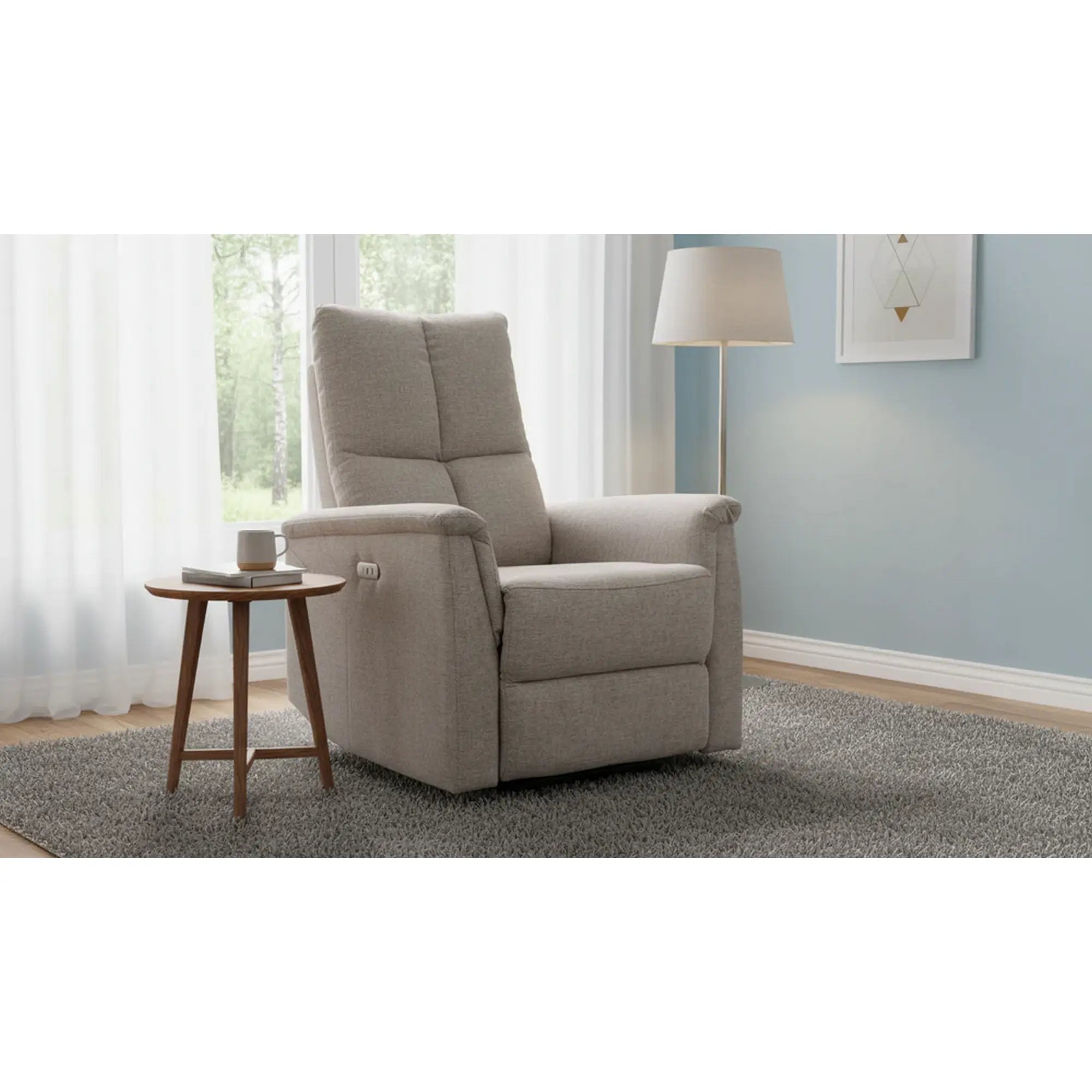 Fotoliu recliner NEPTUN, bej, stofa clasica/metal, 76x94/160x96 cm