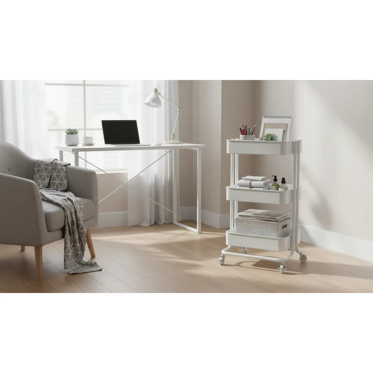 Carucior servire MIKE, alb, metal, 43x35x79 cm