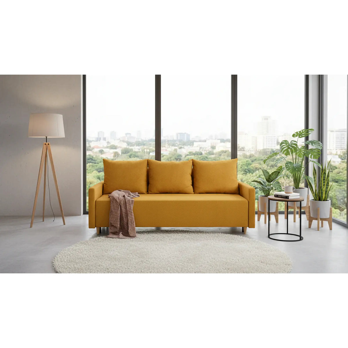 Canapea extensibila SIGMA, stofa catifelata galben - Onega 19, 208x90x92 cm