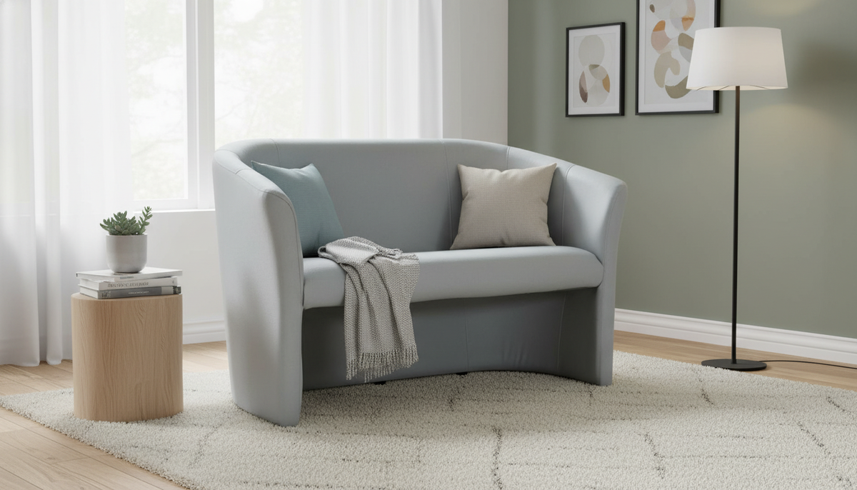 Canapea TM-2, gri deschis, piele ecologica, 126x60x76 cm