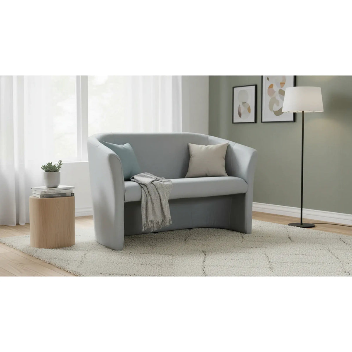 Canapea TM-2, gri deschis, piele ecologica, 126x60x76 cm