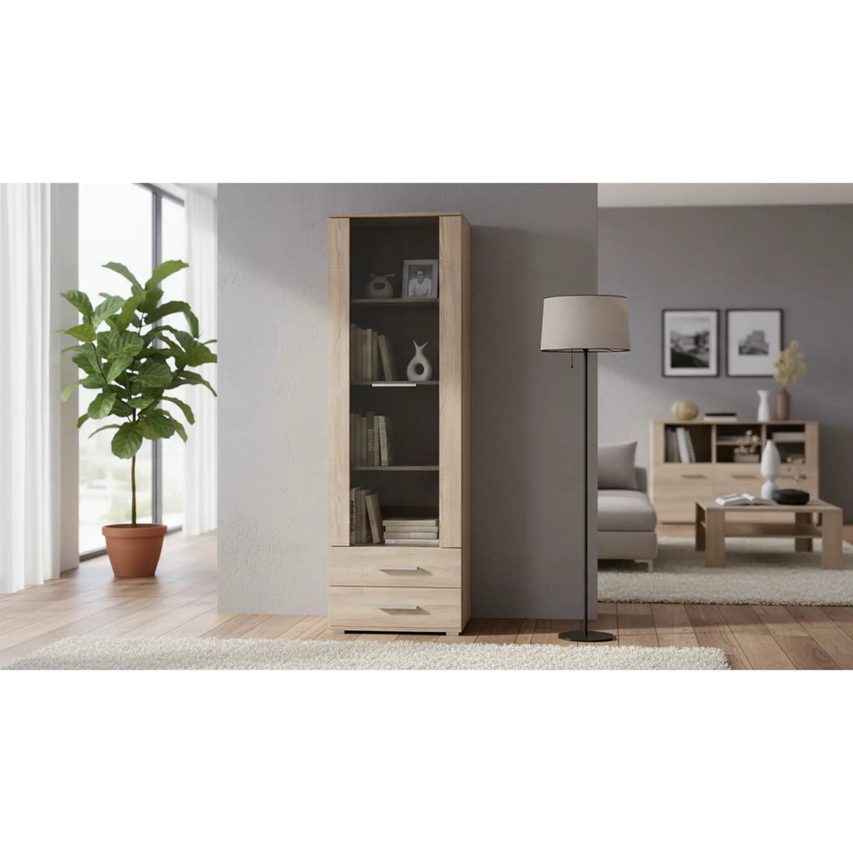 Vitrina LIMA, stejar sonoma, PAL/sticla, 60x40x200 cm