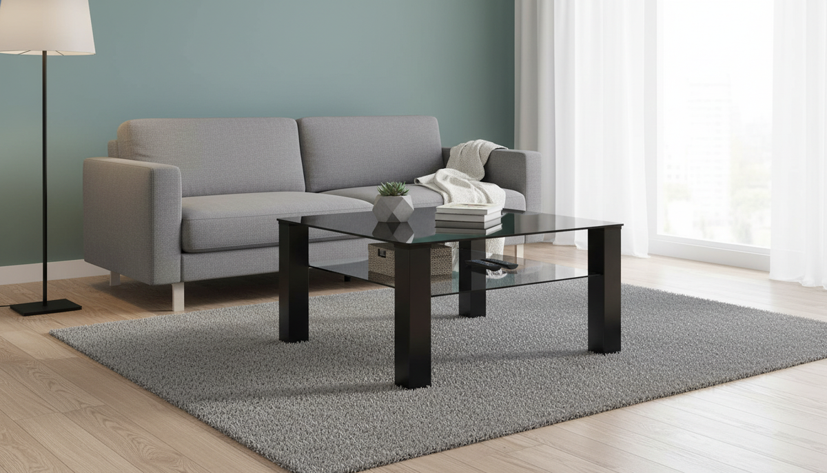 Masuta cafea ROMINA, gri/negru, sticla/metal, 80x86x35 cm