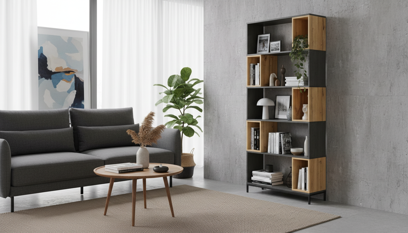 Biblioteca KIKO, stejar/gri antracit, 80x30x194 cm