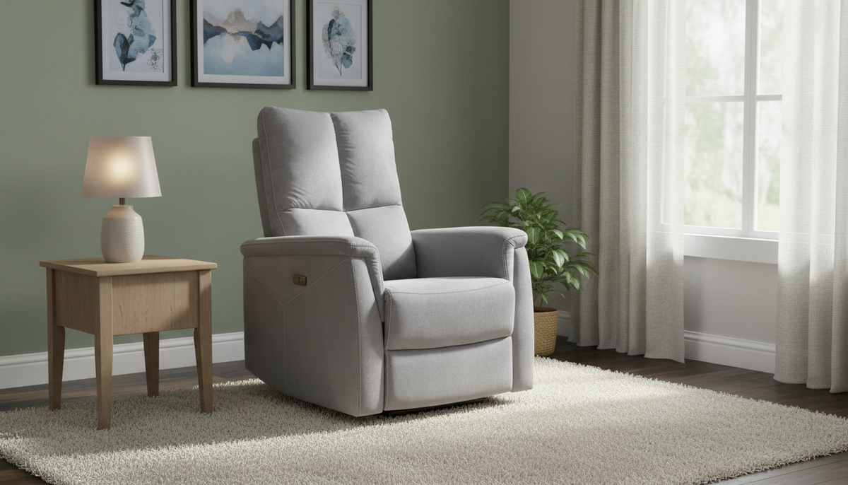 Fotoliu recliner NEPTUN, stofa catifelata gri - Bluvel 14, 76x94/160x96 cm