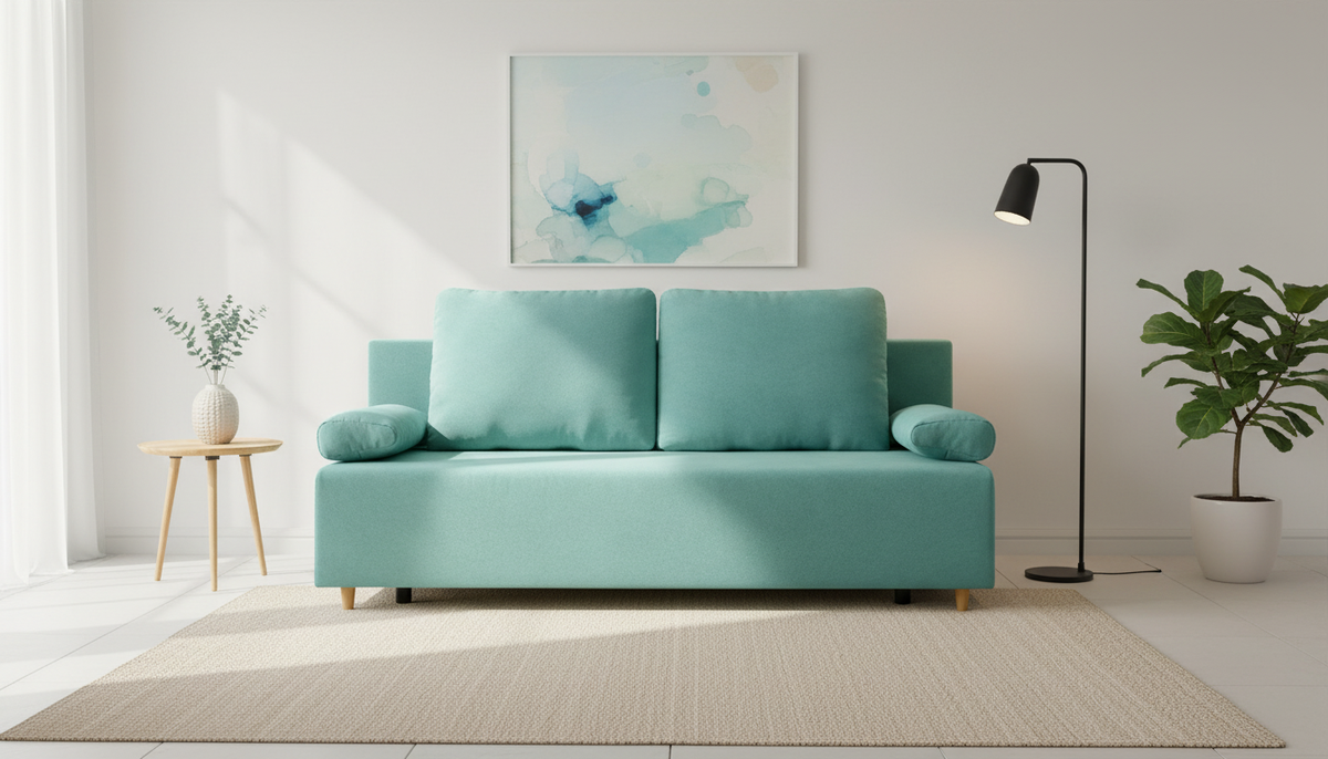Canapea extensibila SUN, stofa catifelata verde menta - Enjoy new 18, 193x92x96 cm
