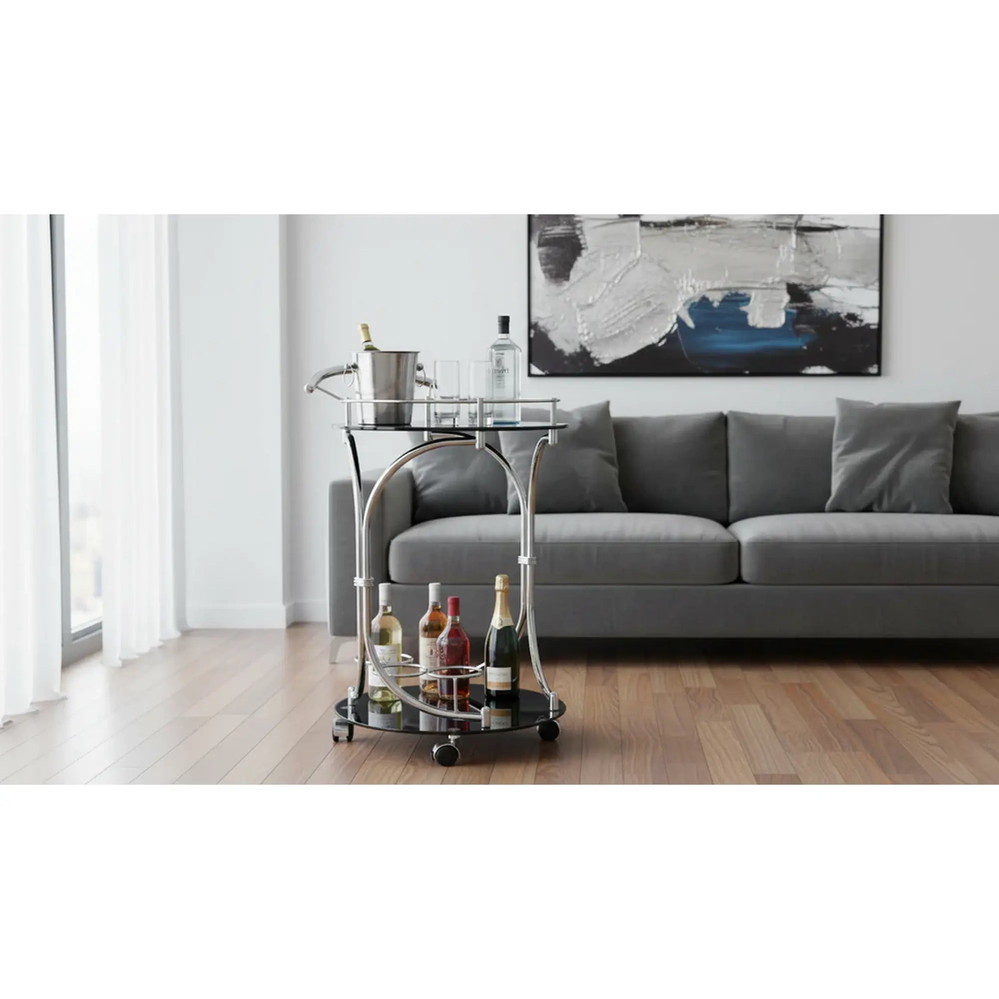 Carucior servire VESNA, crom/negru, sticla/metal, 52x45x74 cm