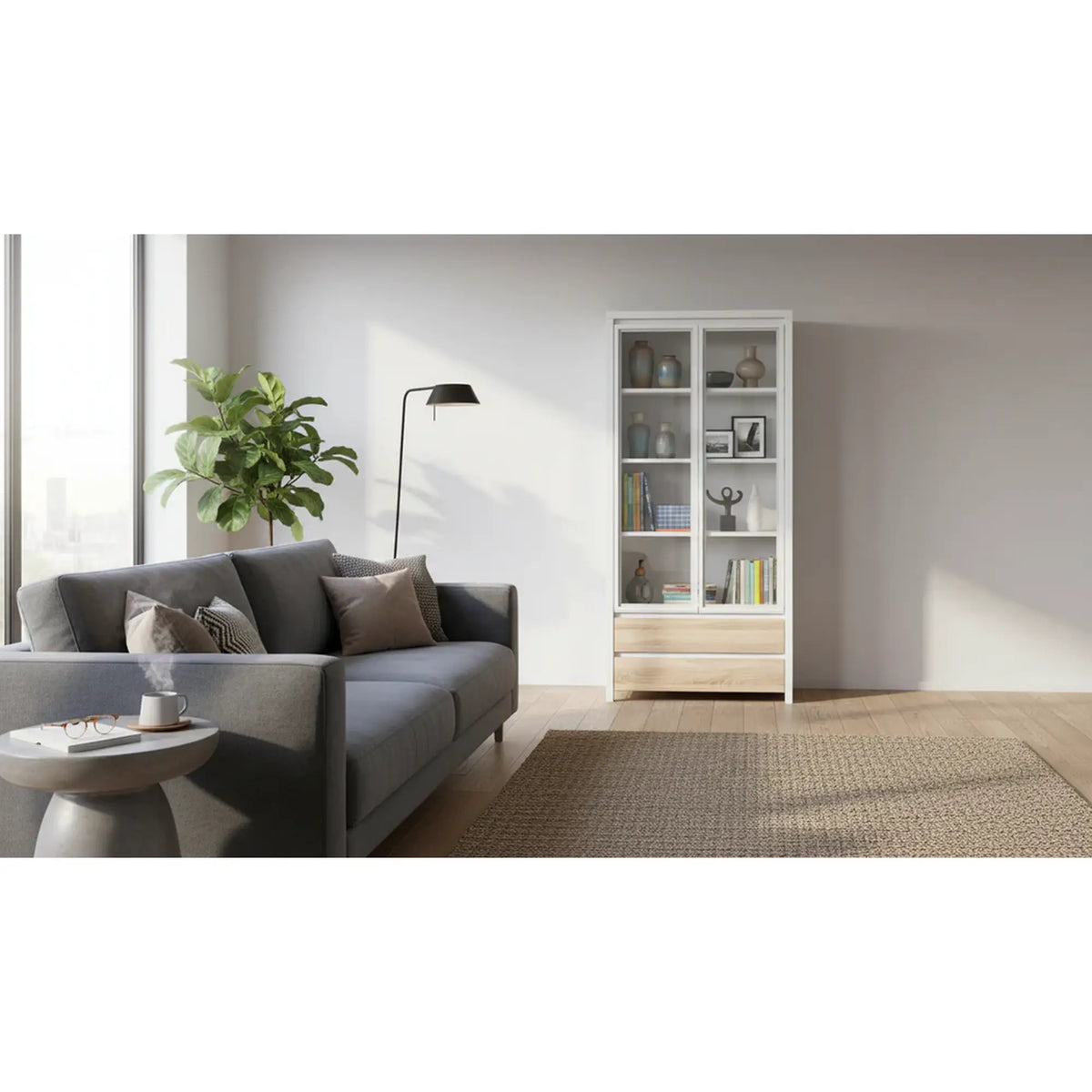 Vitrina KASPIAN, alb/stejar, PAL, 90x41x201 cm
