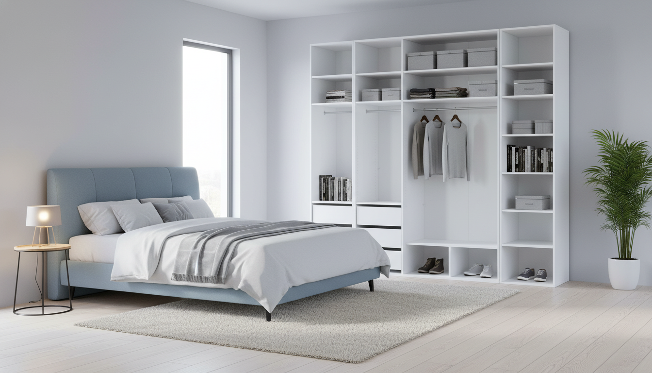 Dressing FLEX, alb, PAL, cu 4 usi si oglinda, 250x66x240 cm