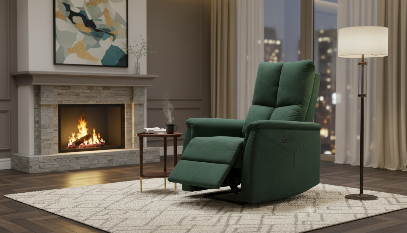 Fotoliu recliner NEPTUN M, stofa catifelata verde inchis - Bluvel 78, 76x94/160x96 cm