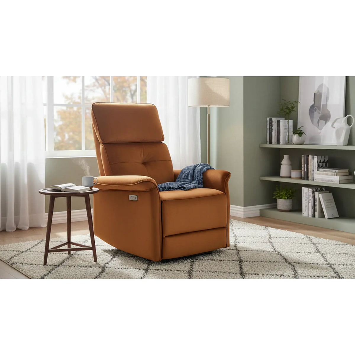 Fotoliu rabatabil SEMIR, stofa catifelata scortisoara - Bluvel 4215, 80x90/170x92/108 cm