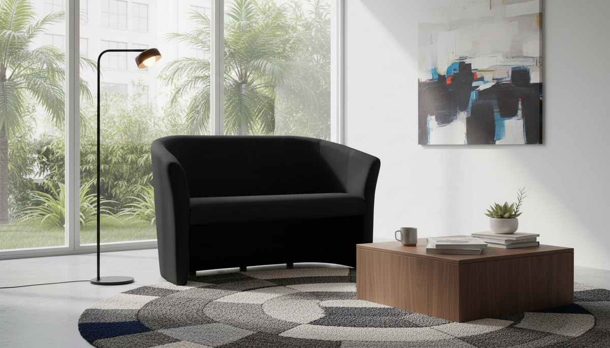 Canapea TM-2, negru, piele ecologica, 126x60x76 cm