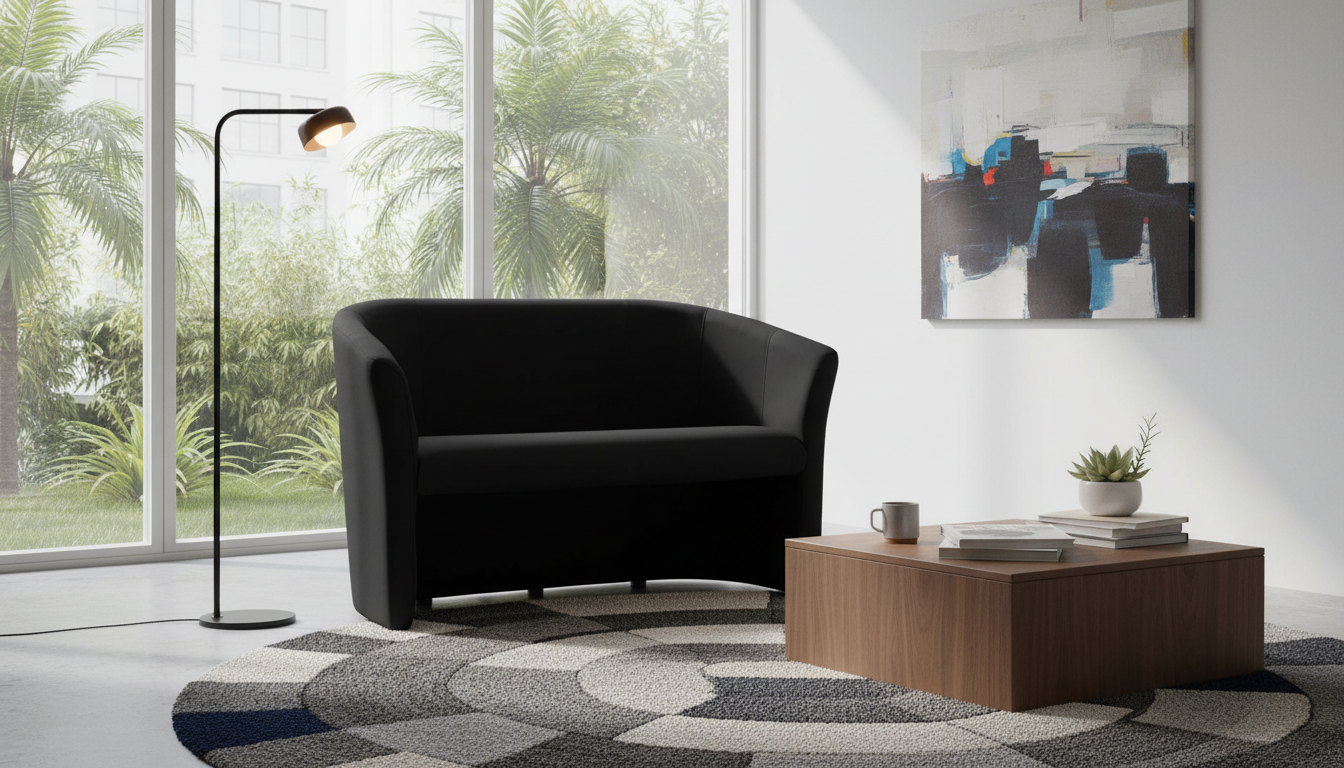 Canapea TM-2, negru, piele ecologica, 126x60x76 cm