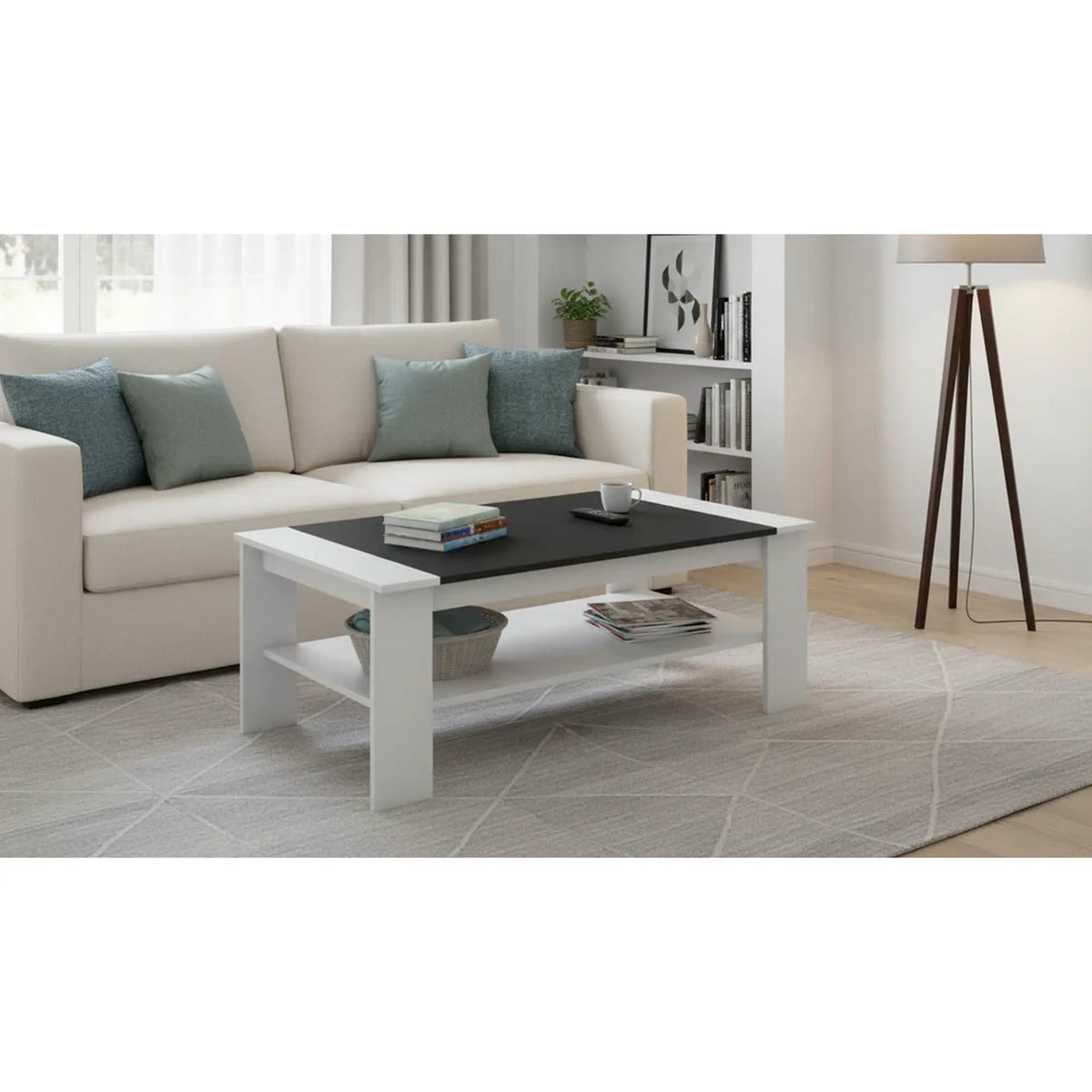 Masuta de cafea BAKER, alb/negru, PAL melaminat/canturi/ABS, 120x71x44 cm