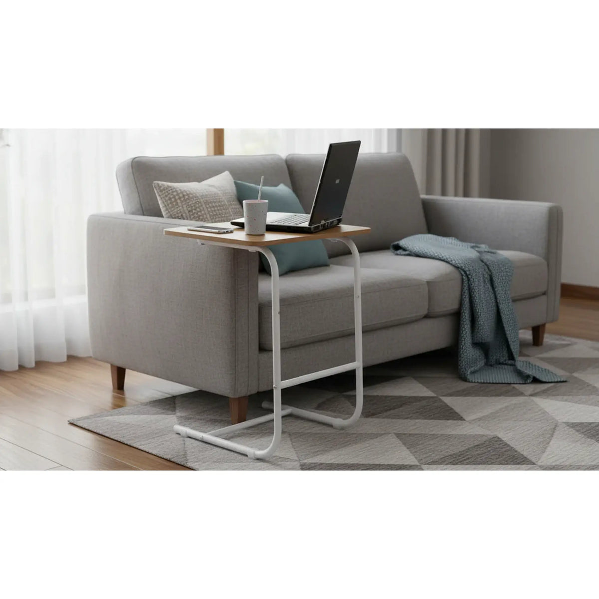 Masa laterala MARONE, stejar/alb, DTD laminat/metal, 60x40x62 cm