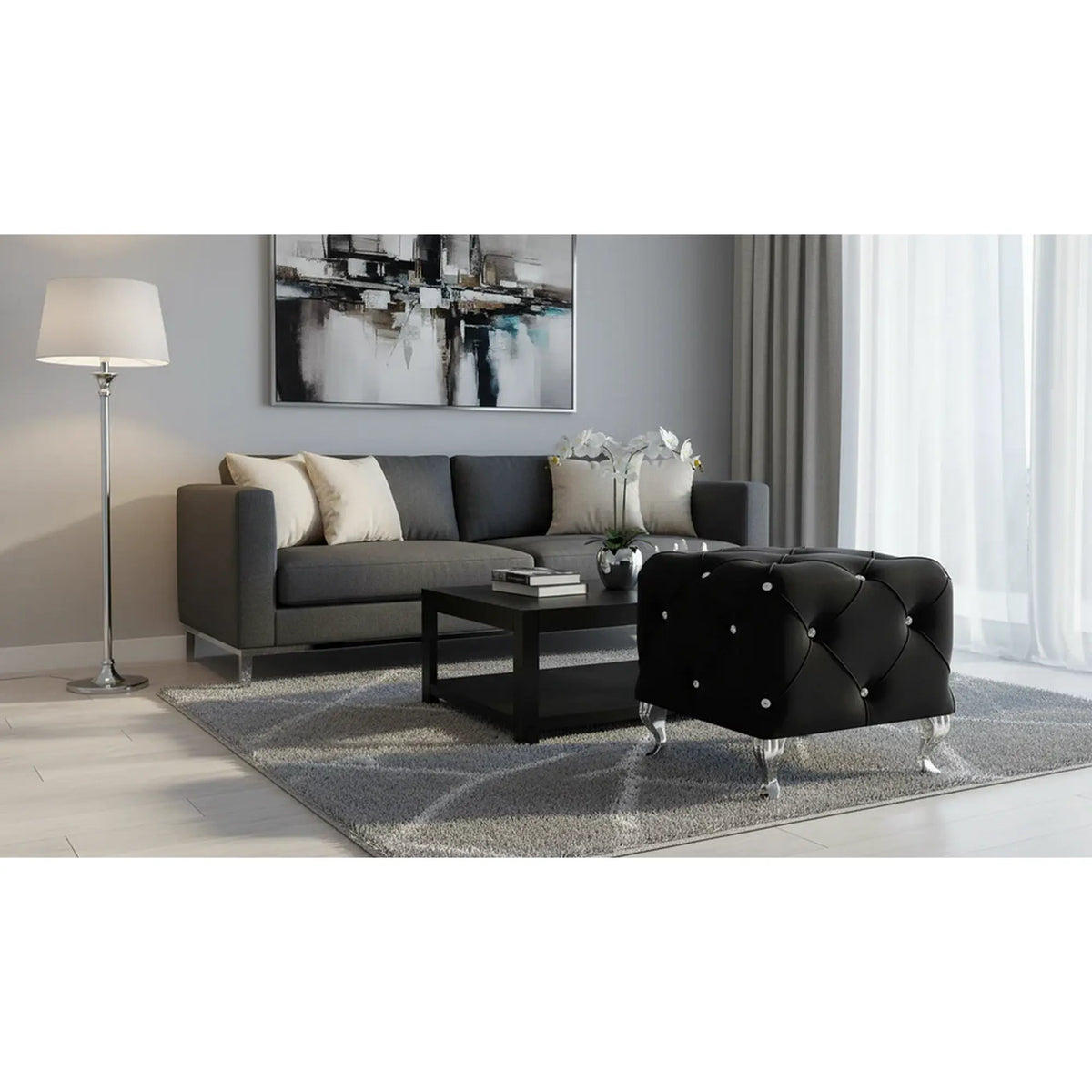 Taburet HESTIA K, stofa catifelata negru - Bluvel 19, 50x50x46 cm