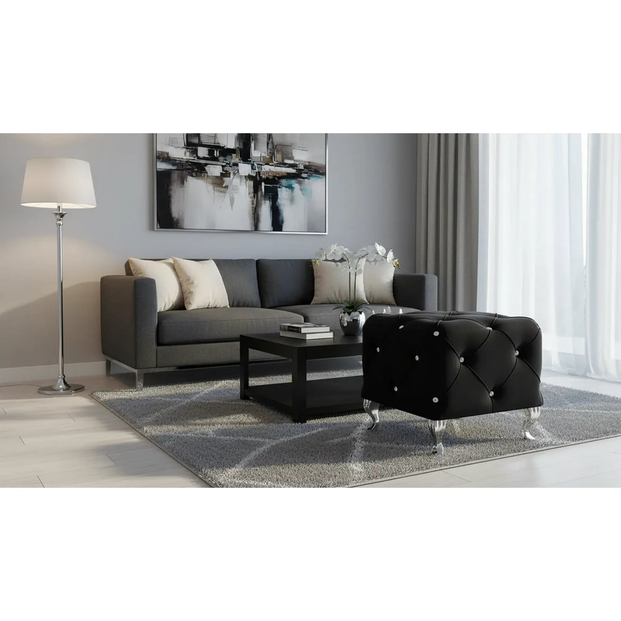 Taburet HESTIA K, stofa catifelata negru - Bluvel 19, 50x50x46 cm