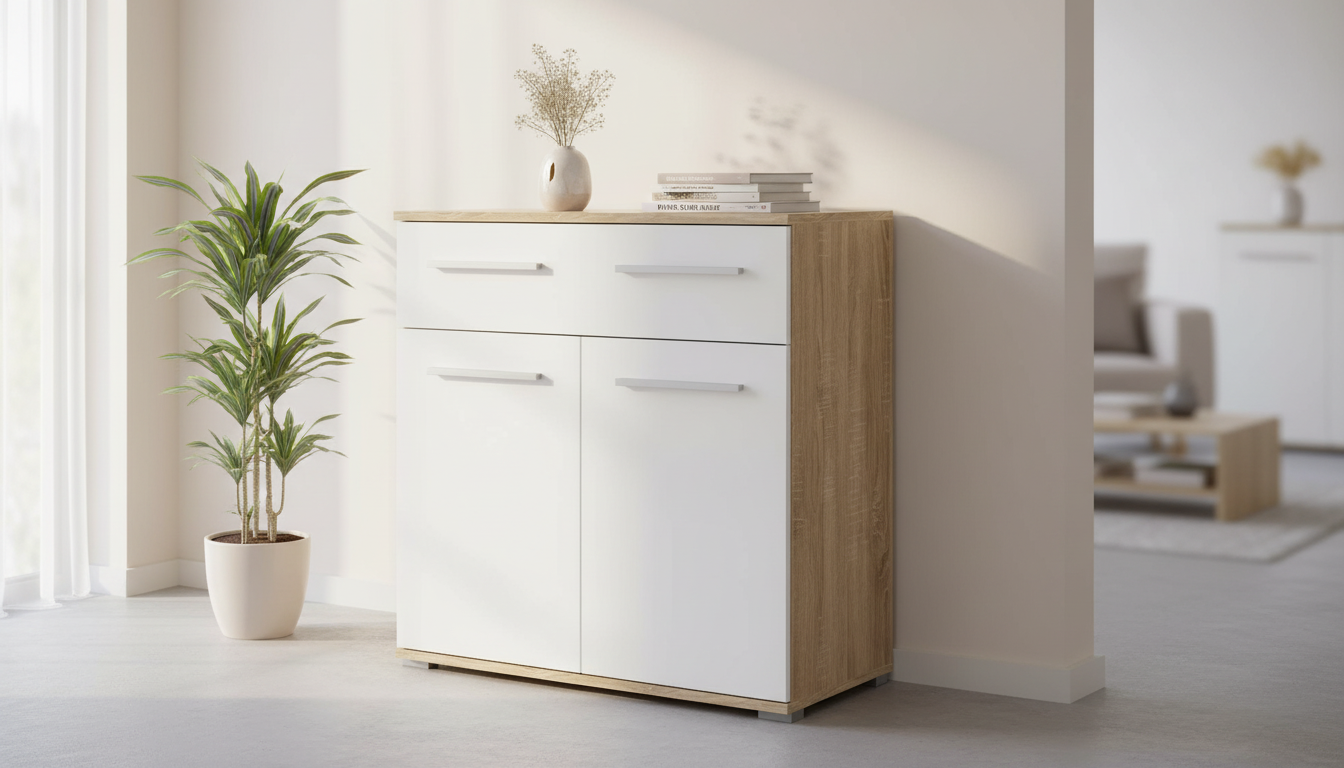 Comoda LIMA KM1, alb/stejar sonoma, PAL, 77x40x82 cm