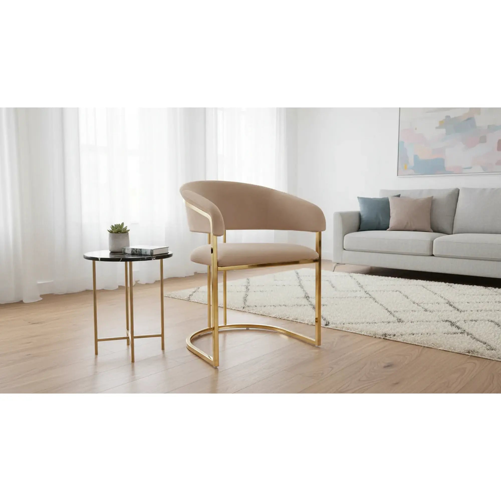 Scaun TULIPE, bej inchis - Bluvel 28, stofa catifelata/metal, 57x64x77 cm