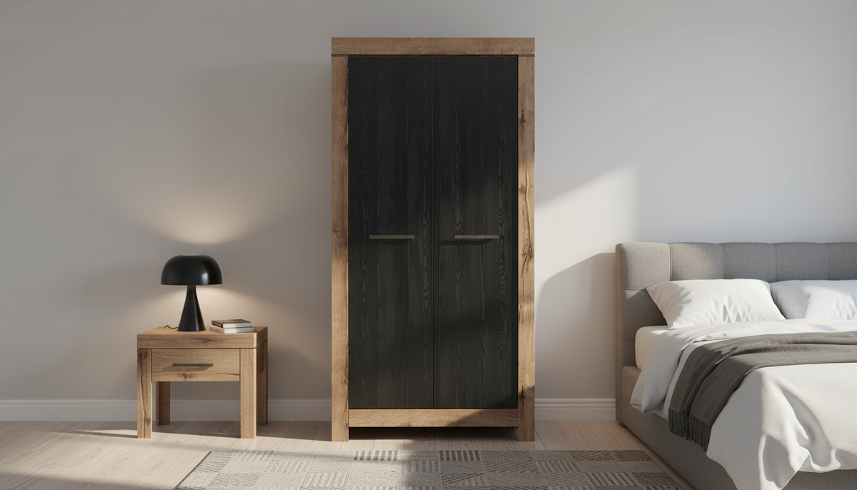 Dulap BALIN, negru/stejar, PAL, cu 2 usi, 98x55x195 cm
