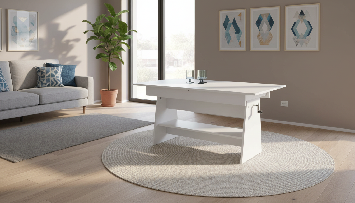Masuta de cafea extensibila ERIKA, alb, PAL laminat, 120/160x70x61/72 cm