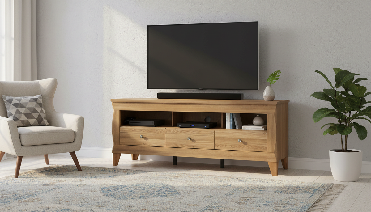 Comoda TV BERGEN RTV3S, stejar auriu, PAL, 156x47x64 cm