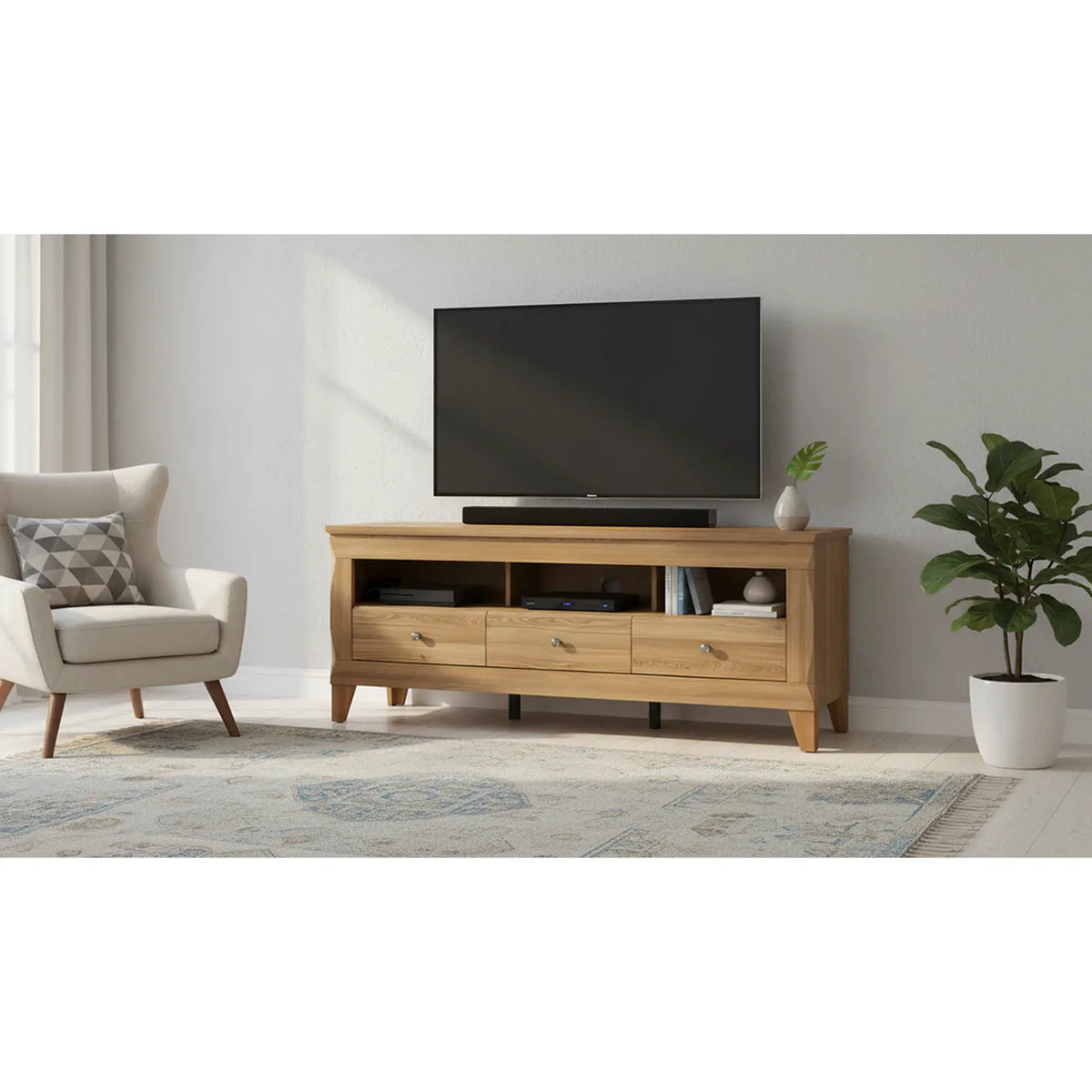 Comoda TV BERGEN RTV3S, stejar auriu, PAL, 156x47x64 cm