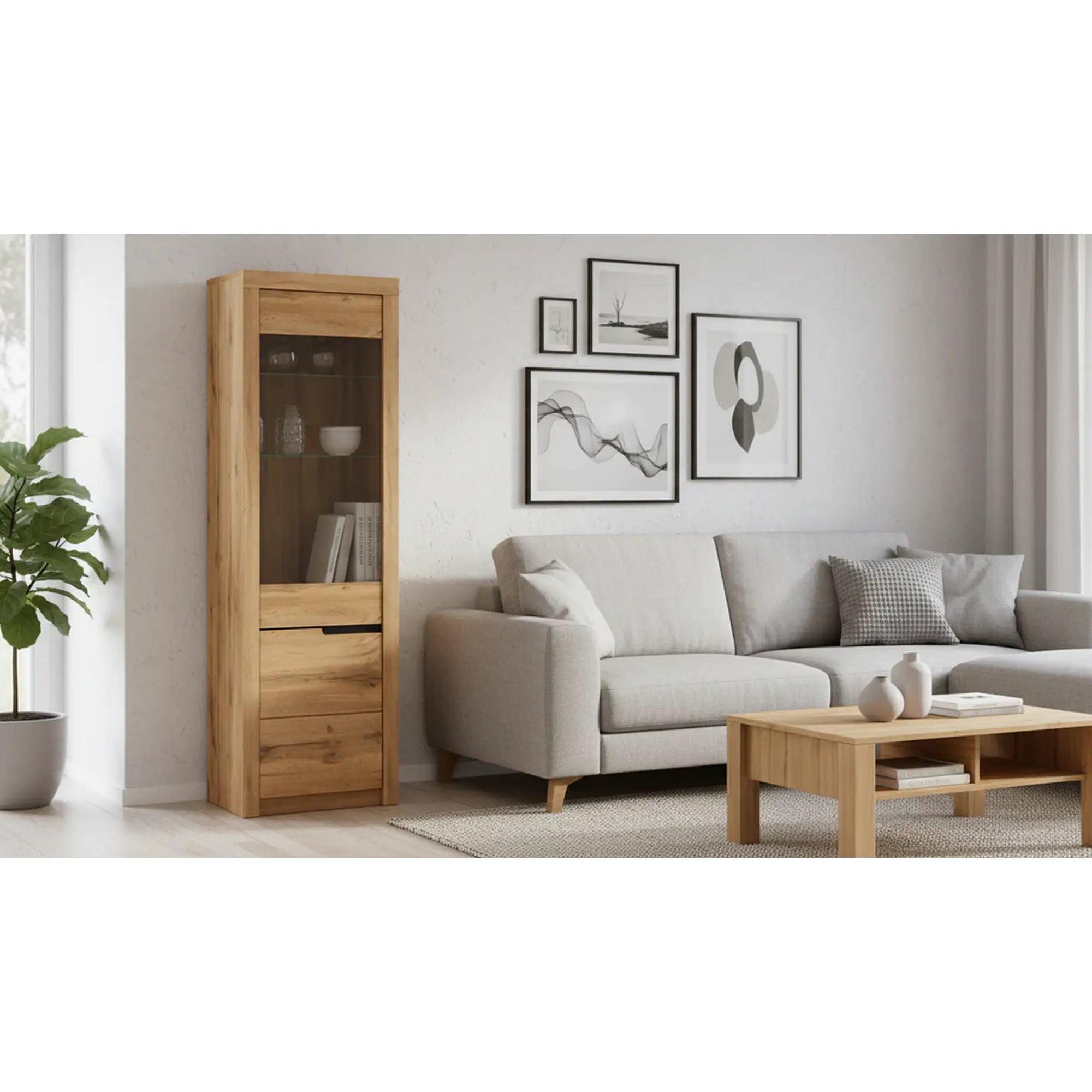 Vitrina TORONTA A1, stejar wotan, DTD laminat, dechidere dreapta, 63x40x197 cm