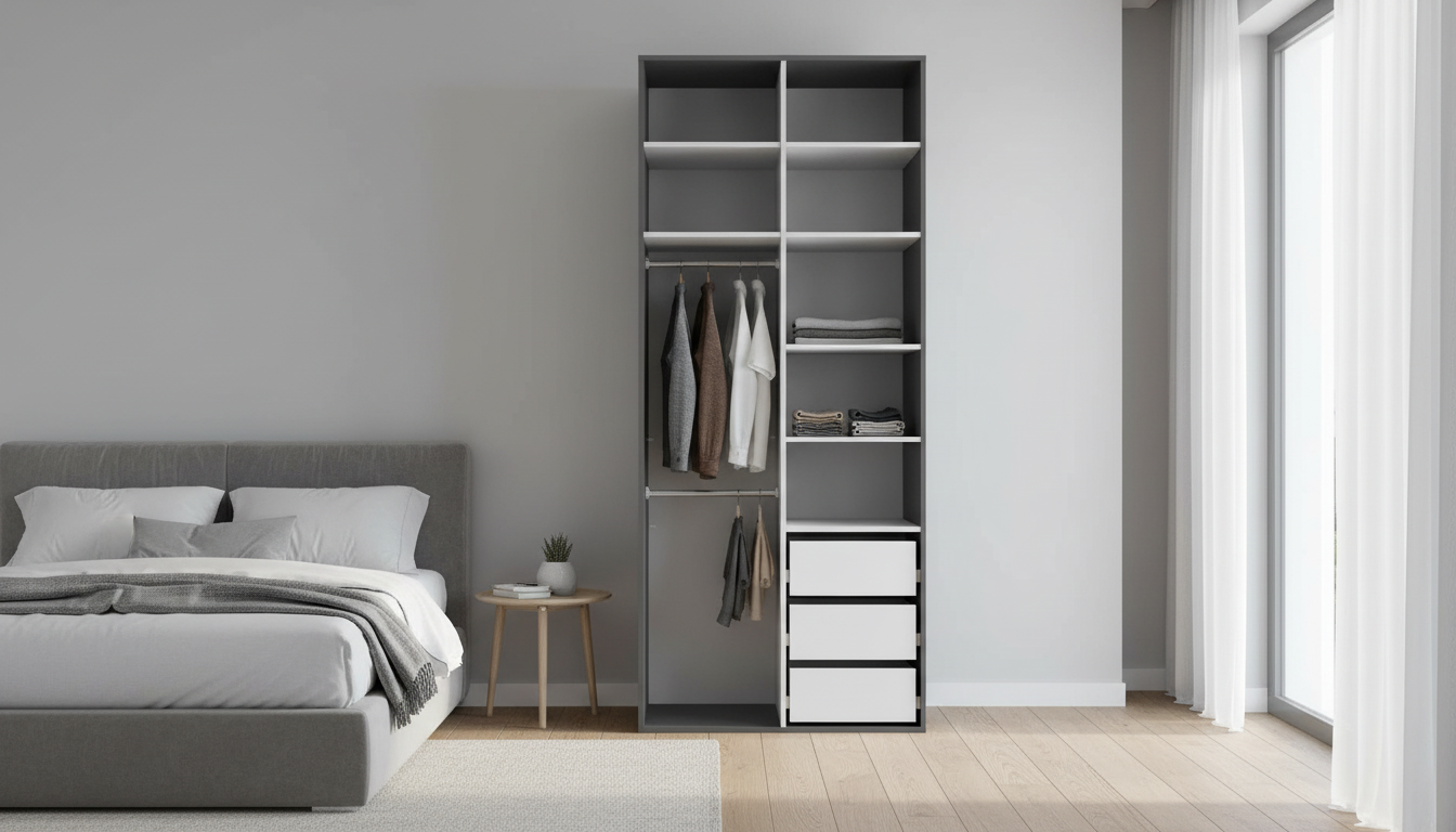 Dulap FLEX, gri grafit, PAL, cu 2 usi si oglinda, 100x66x218 cm