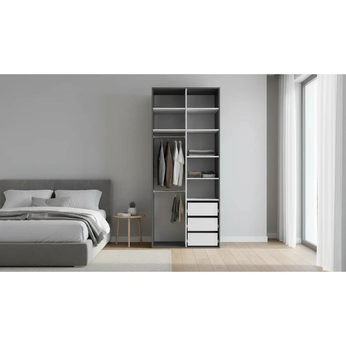 Dulap FLEX, gri grafit, PAL, cu 2 usi si oglinda, 100x66x218 cm