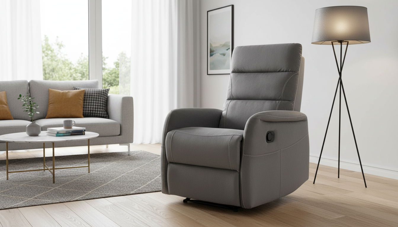 Fotoliu recliner SOLON M, stofa catifelata gri - Bluvel 14, 74x86/162x106 cm