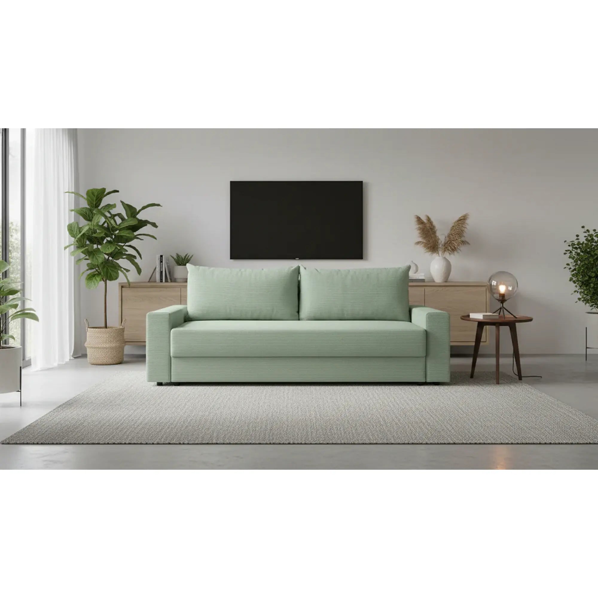 Canapea extensibila GARCIA, stofa catifelata verde menta - Poso 47, 233x108x92 cm
