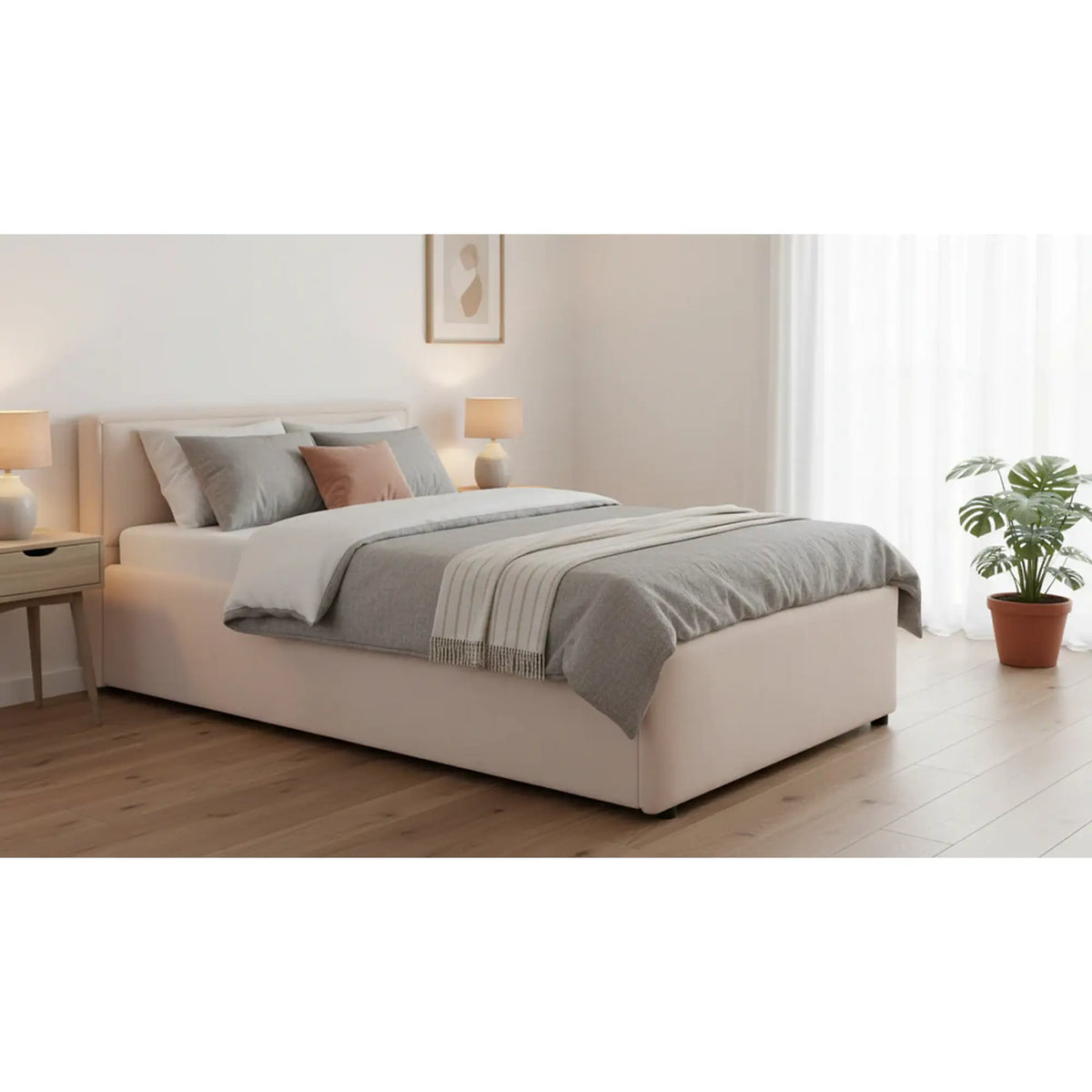 Cadru pat NEDIN 120x200, stofa clasica bej - Maya 03