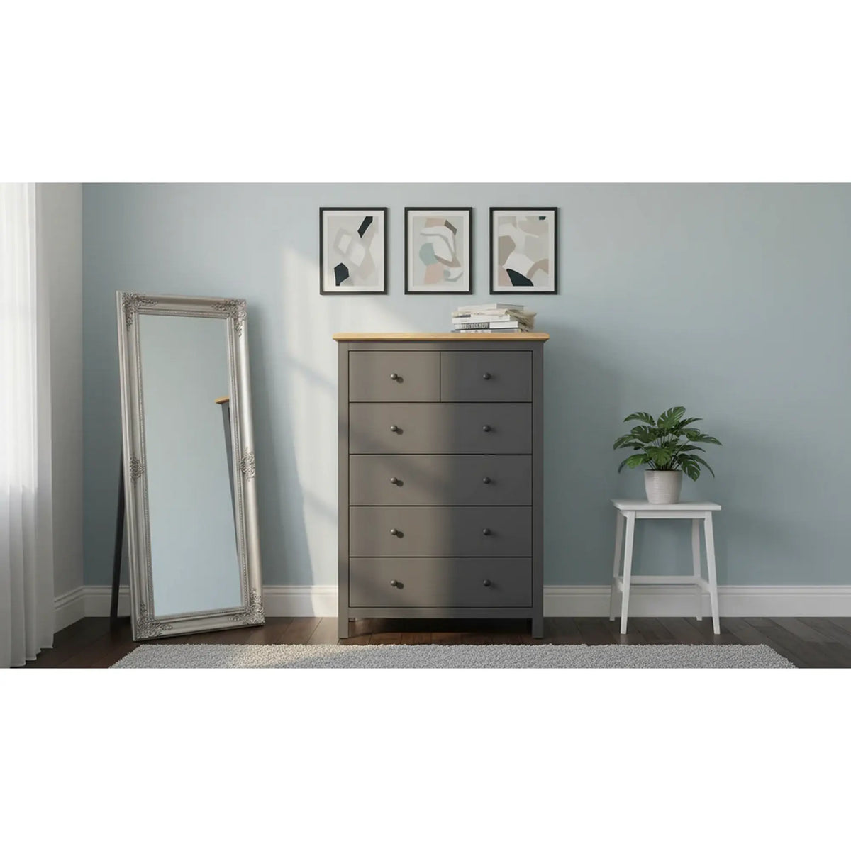 Comoda HESEN, gri grafit/stejar artisan, PAL melaminat, 101x44x145 cm