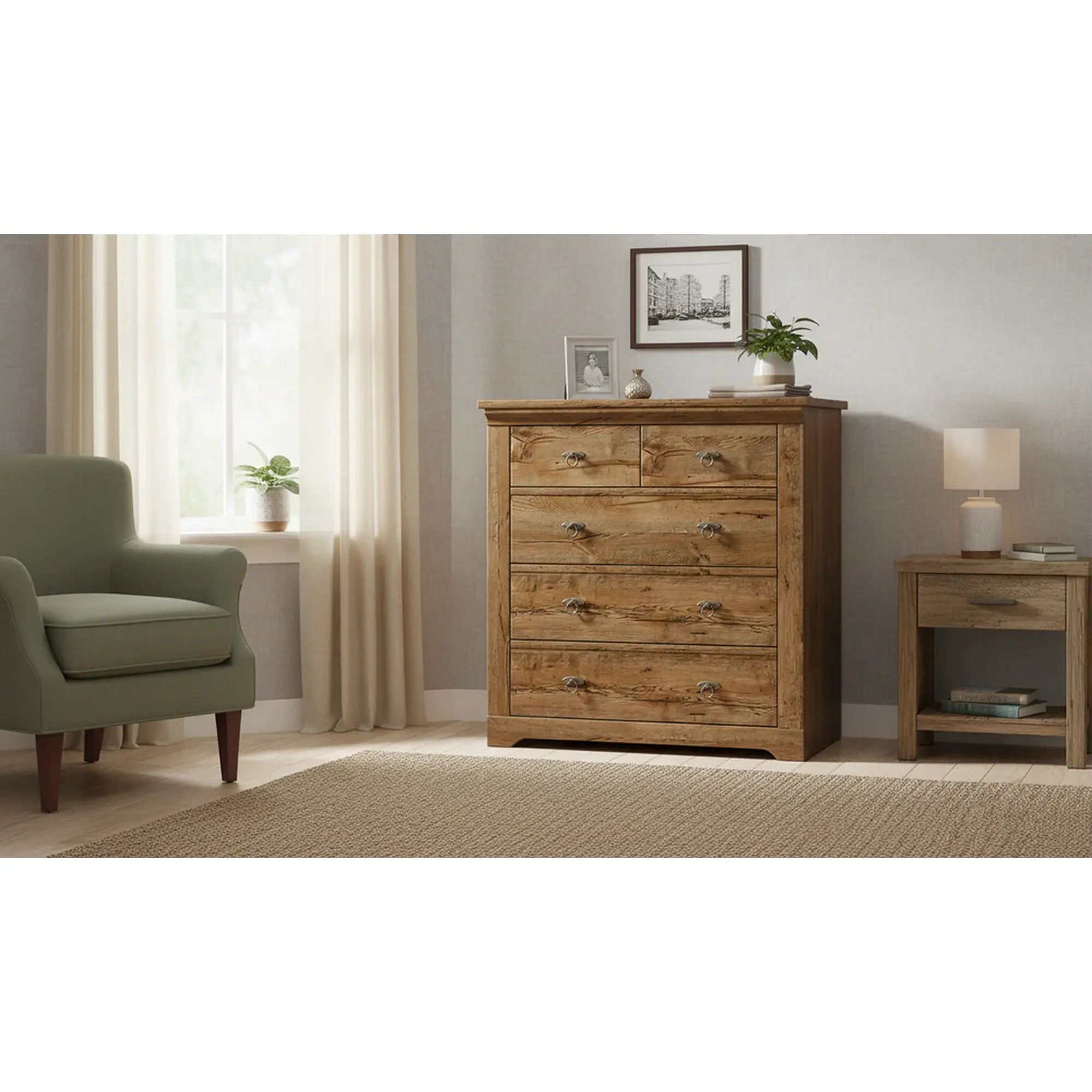 Comoda PATRAS KOM5S, stejar april, PAL, 93x45x93 cm