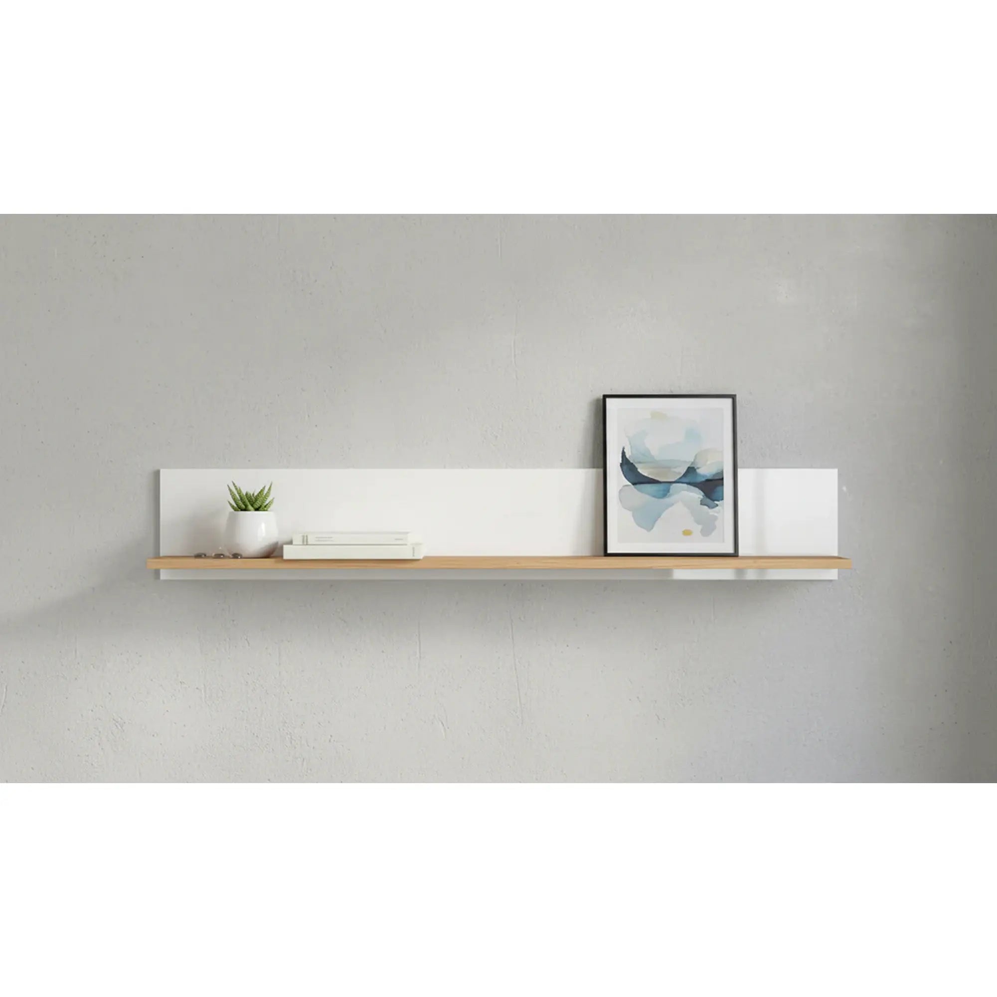 Polita ZELE, stejar wotan/alb lucios, PAL laminat, 135x19x20 cm