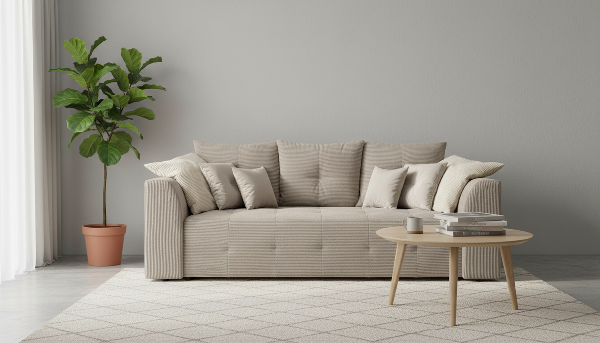 Canapea extensibila ROYAL IV, stofa catifelata bej - Poso 2, 247x116x96 cm