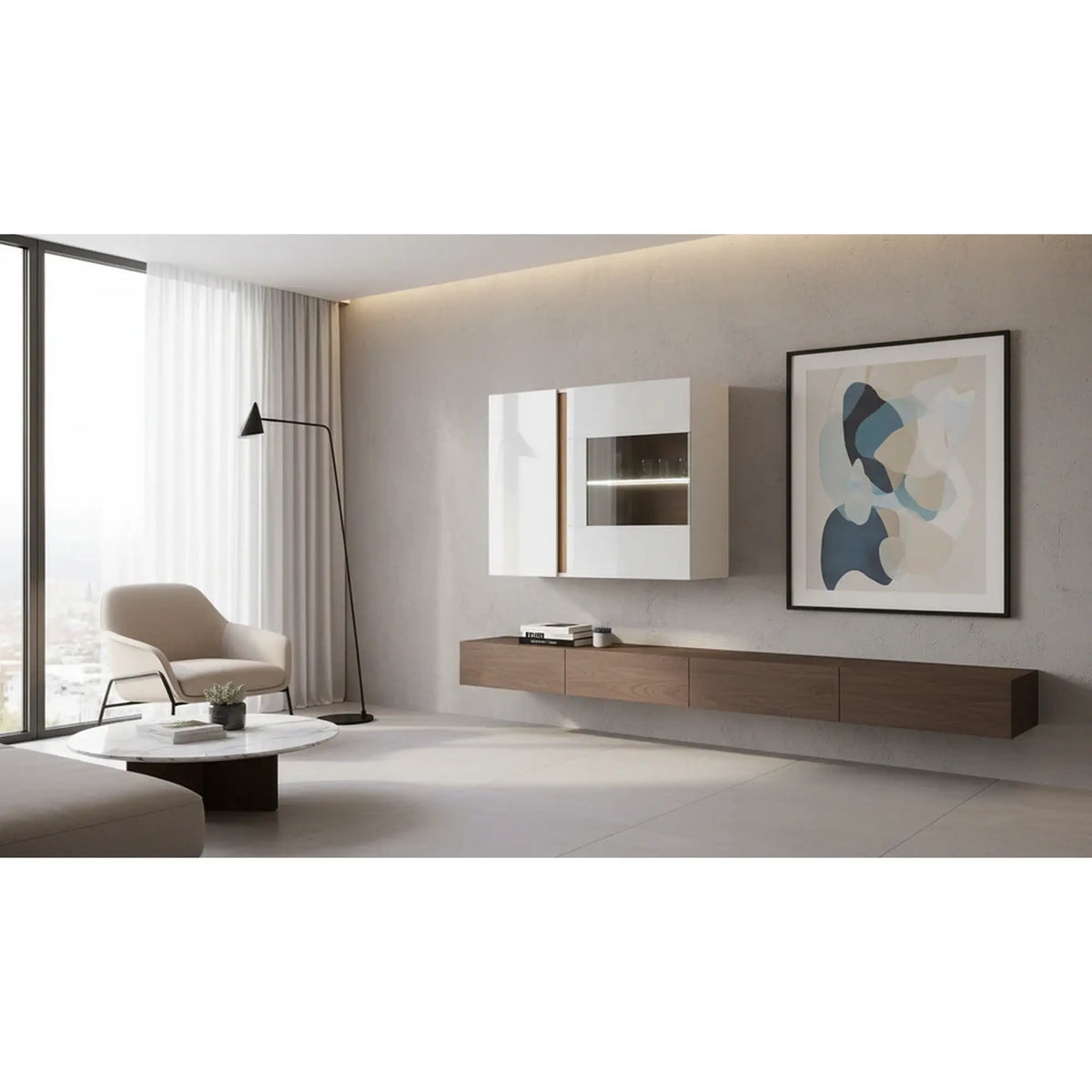 Vitrina CITY, alb/stejar, PAL melaminat/sticla, 97x40x83 cm