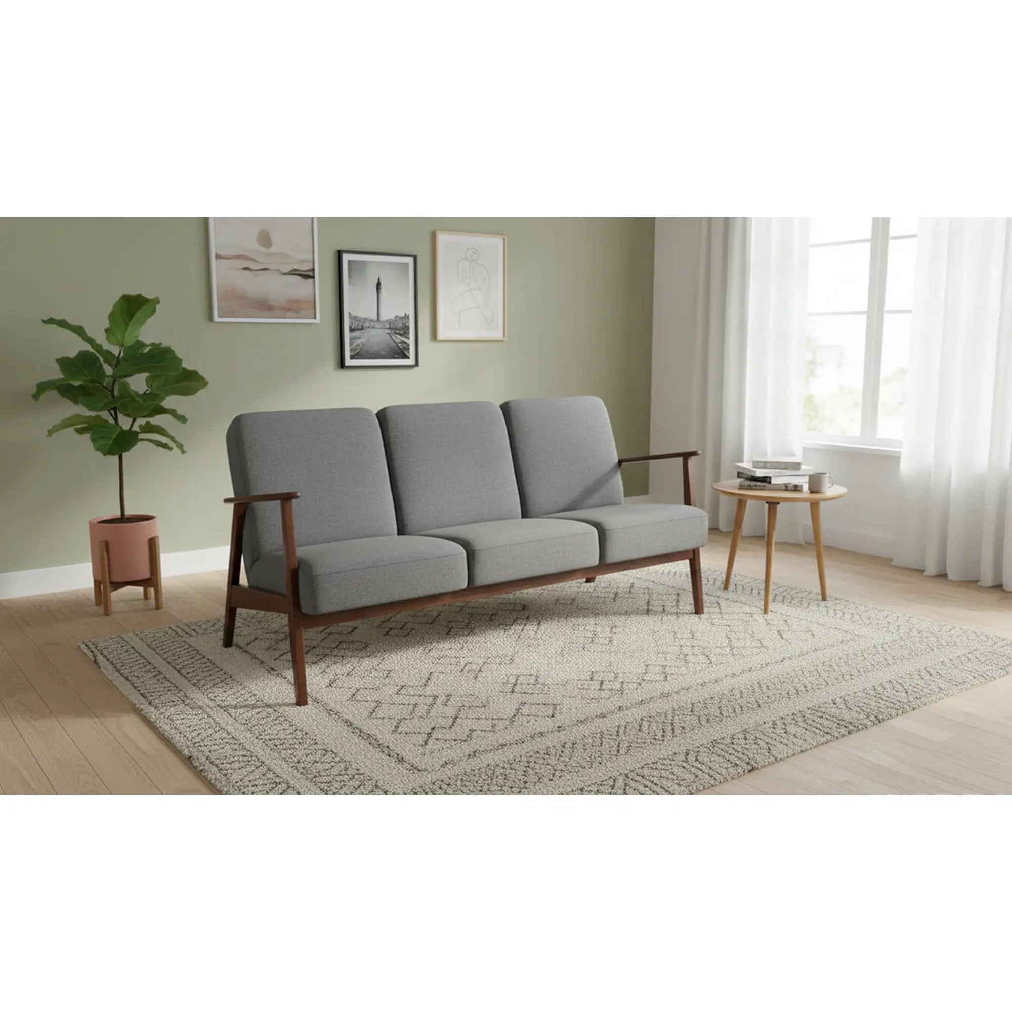 Canapea MILANO 3S, gri - Castel 93, stofa catifelata/lemn, 175x77x77 cm