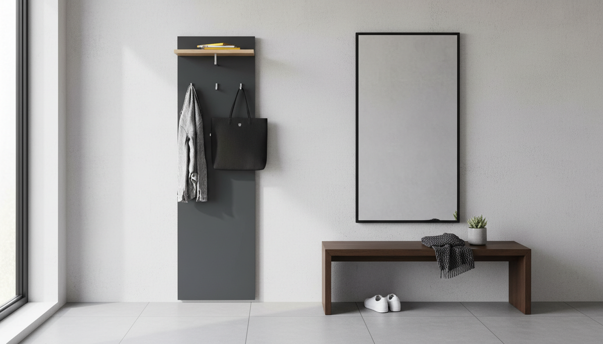 Cuier cu bara de umerase RIOMA NEW TYP 19, gri grafit/stejar artisan, DTD laminat, 50x25x181 cm