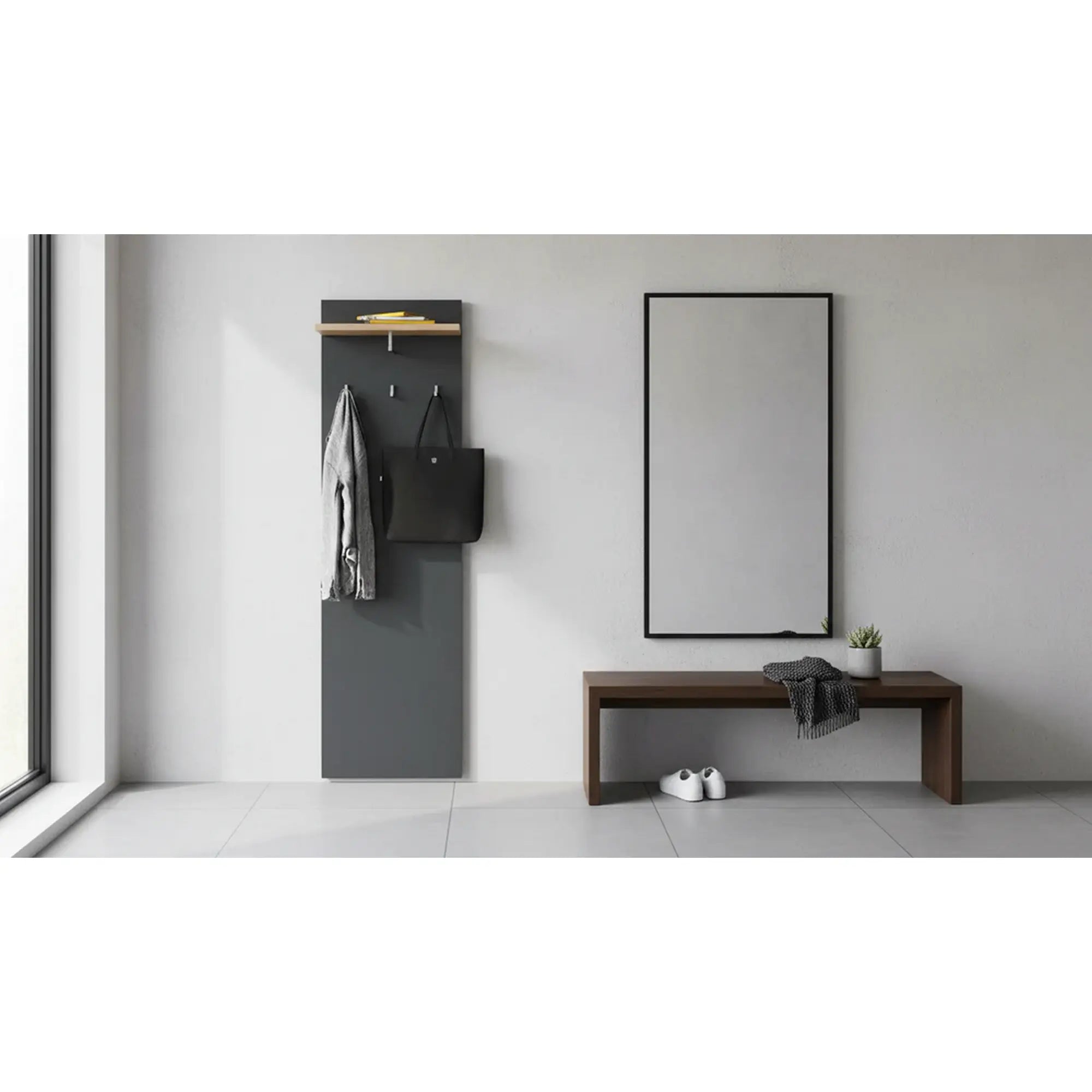 Cuier cu bara de umerase RIOMA NEW TYP 19, gri grafit/stejar artisan, DTD laminat, 50x25x181 cm