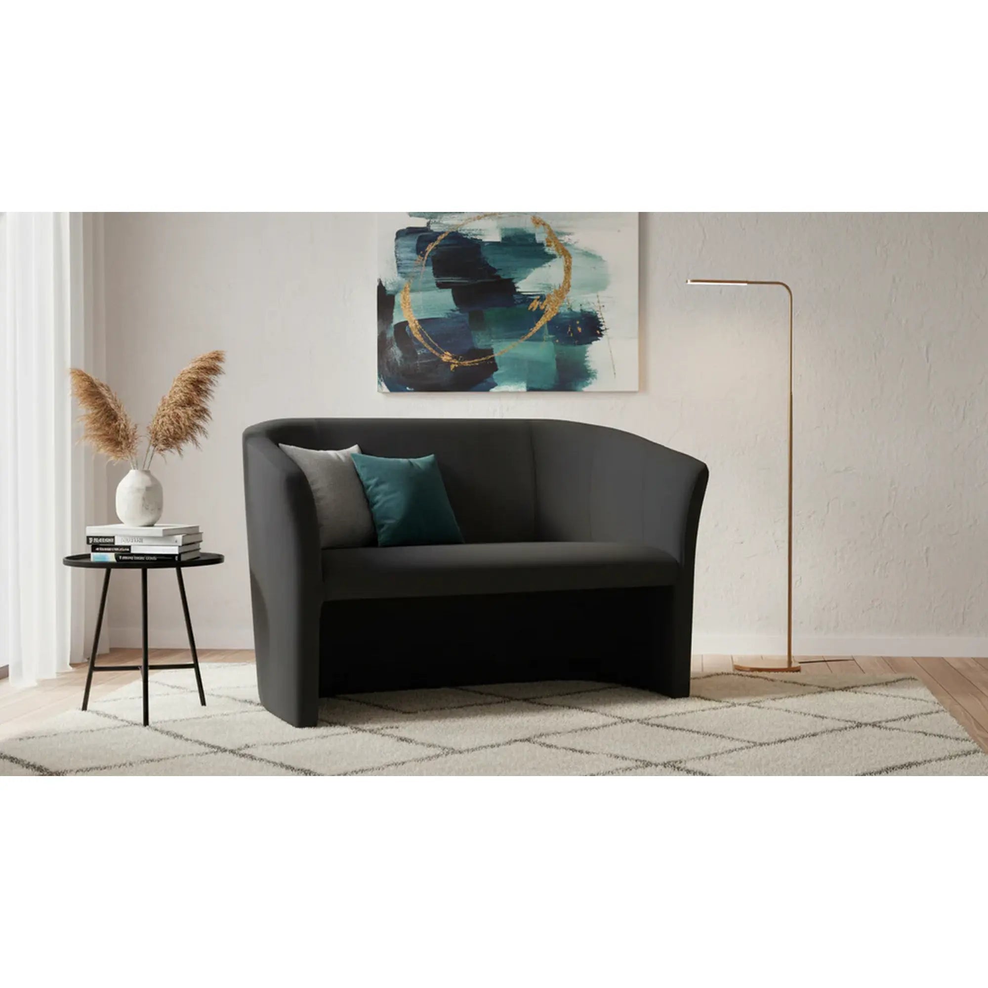 Canapea TM-2, stofa catifelata negru - Bluvel 19, 126x60x76 cm