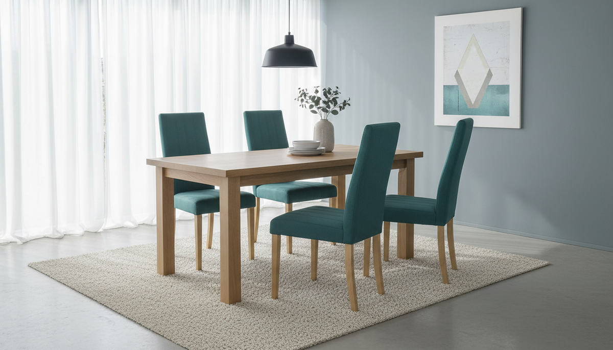 Scaun DIEGO 3, verde/stejar miere, stofa catifelata/lemn de fag, 47x59x99 cm