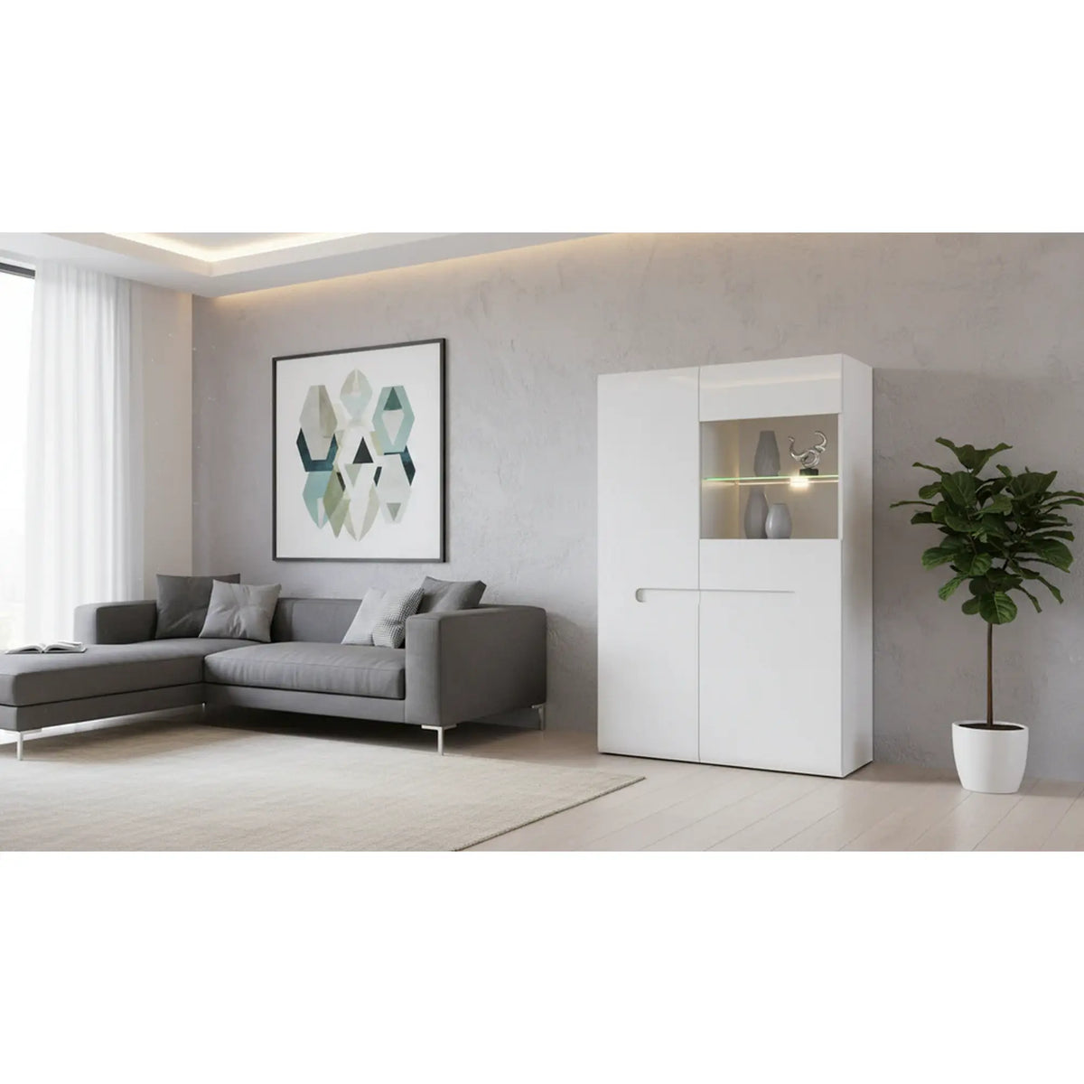 Vitrina AZTECA TRIO, alb, PAL/sticla, cu iluminare LED, 90x41x145 cm