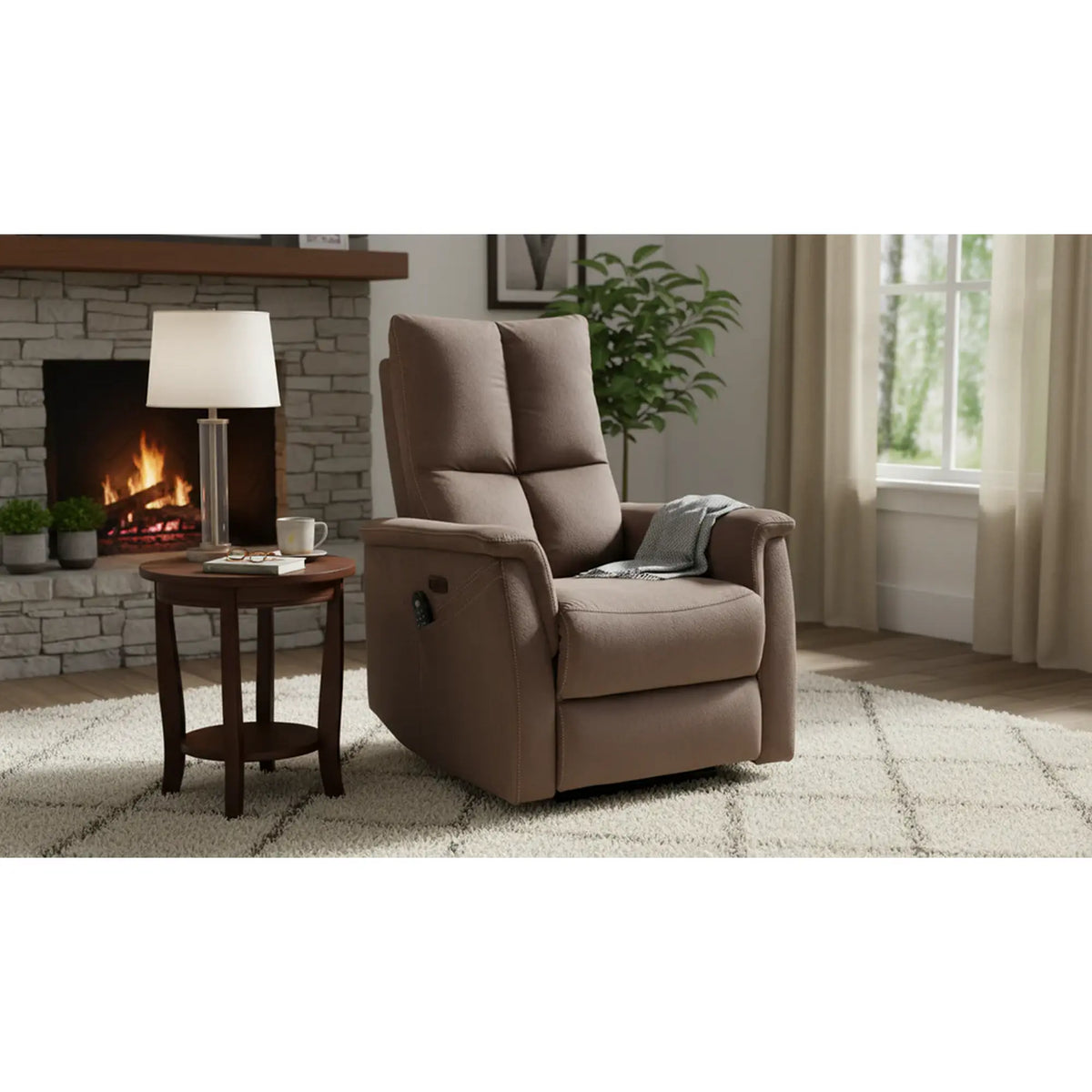 Fotoliu recliner cu functie de masaj NEPTUN M, stofa catifelata cappuccino - Bluvel 38, 76x94/160x96 cm