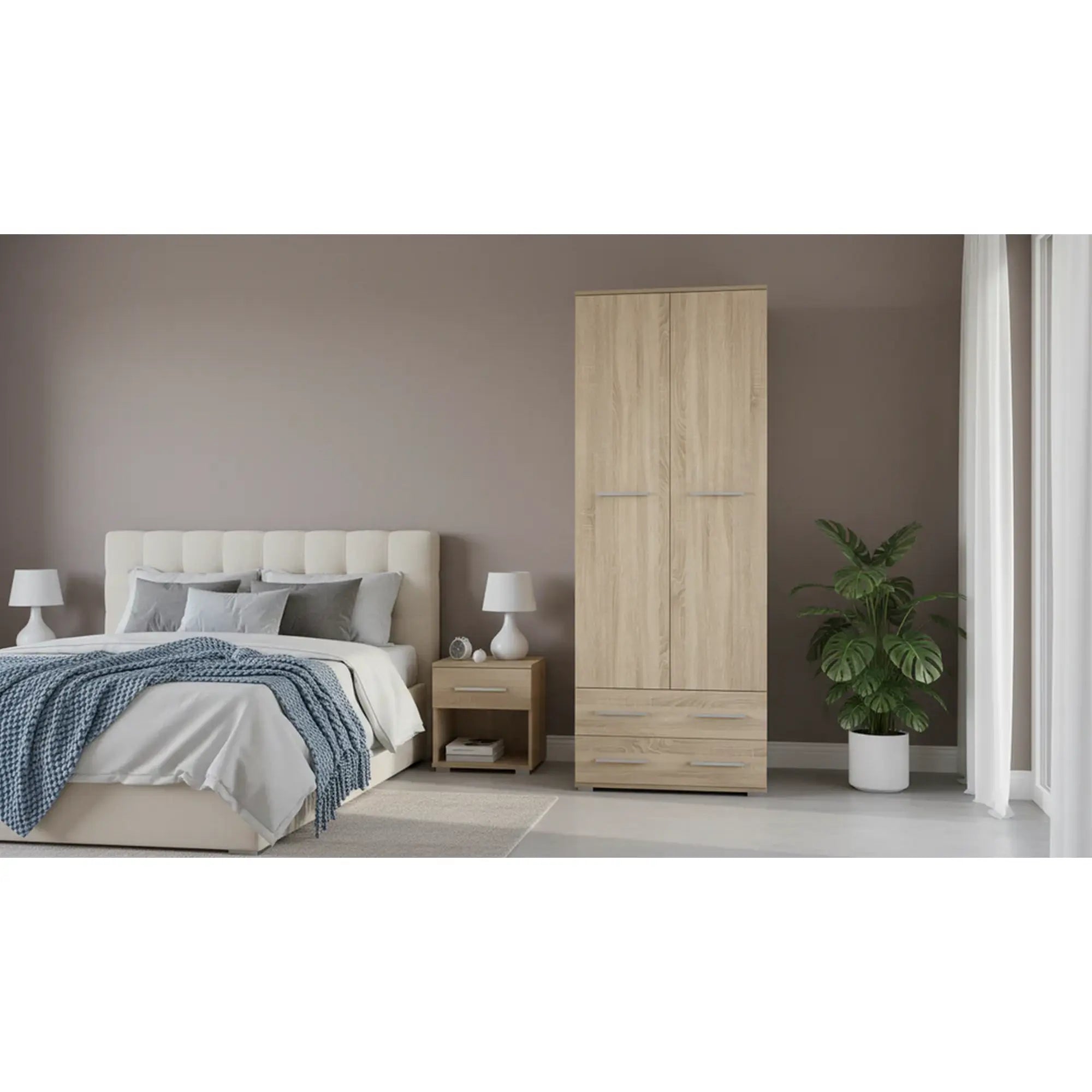 Dulap LIMA REG2, stejar sonoma, PAL laminat, cu 2 usi si 2 sertare, 77x40x200 cm